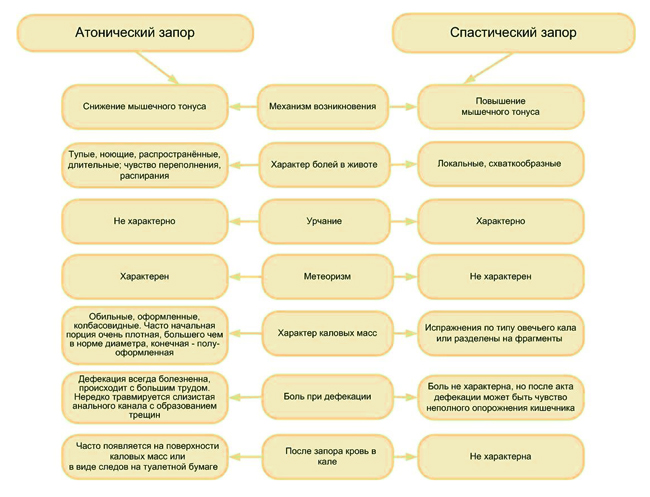 Отличия атонического и спастического запоров